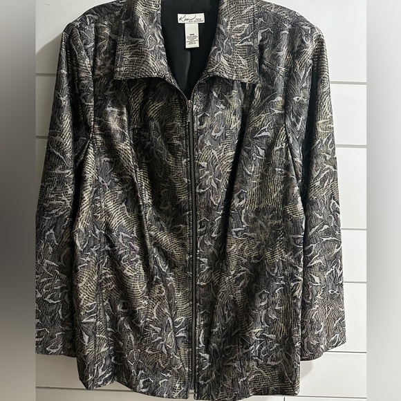 Kim Rogers Woman Gold Flake Silver Full Zip Lined Blazer Jacket Size 18 Shimmer - Picture 1 of 9
